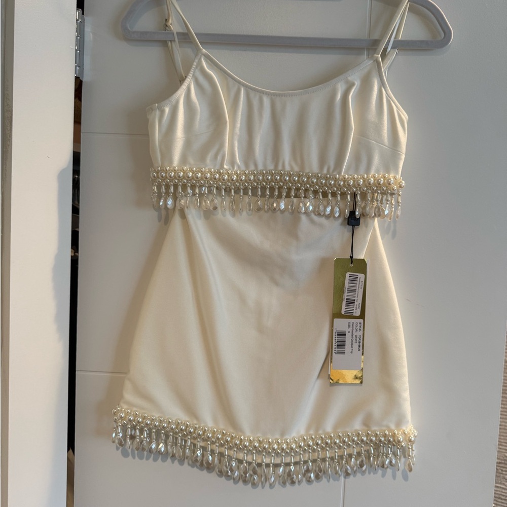 PatBO White Hand-Beaded Cropped Top and Skirt Set